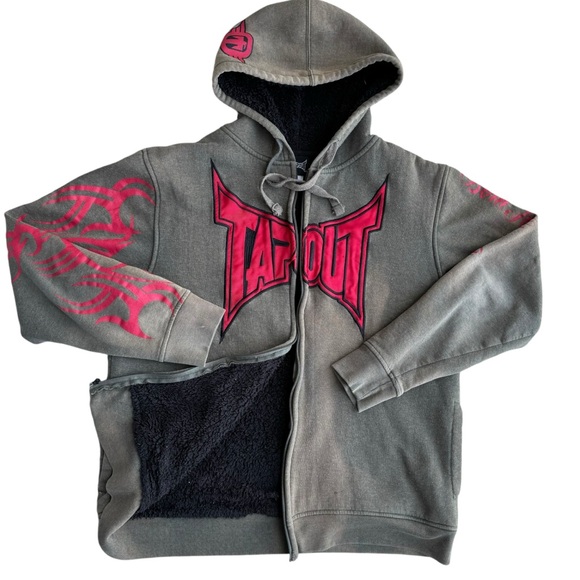 Tapout Other - TAPOUT SHERPA LINED 00s HOODIE FLEECE TRIBAL Y2K MMA ELITE FADED TATTOO SLEEVE